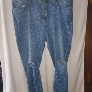 Time and Tru 18 Light Blue Distressed jeans w/white star pattern and raw hem